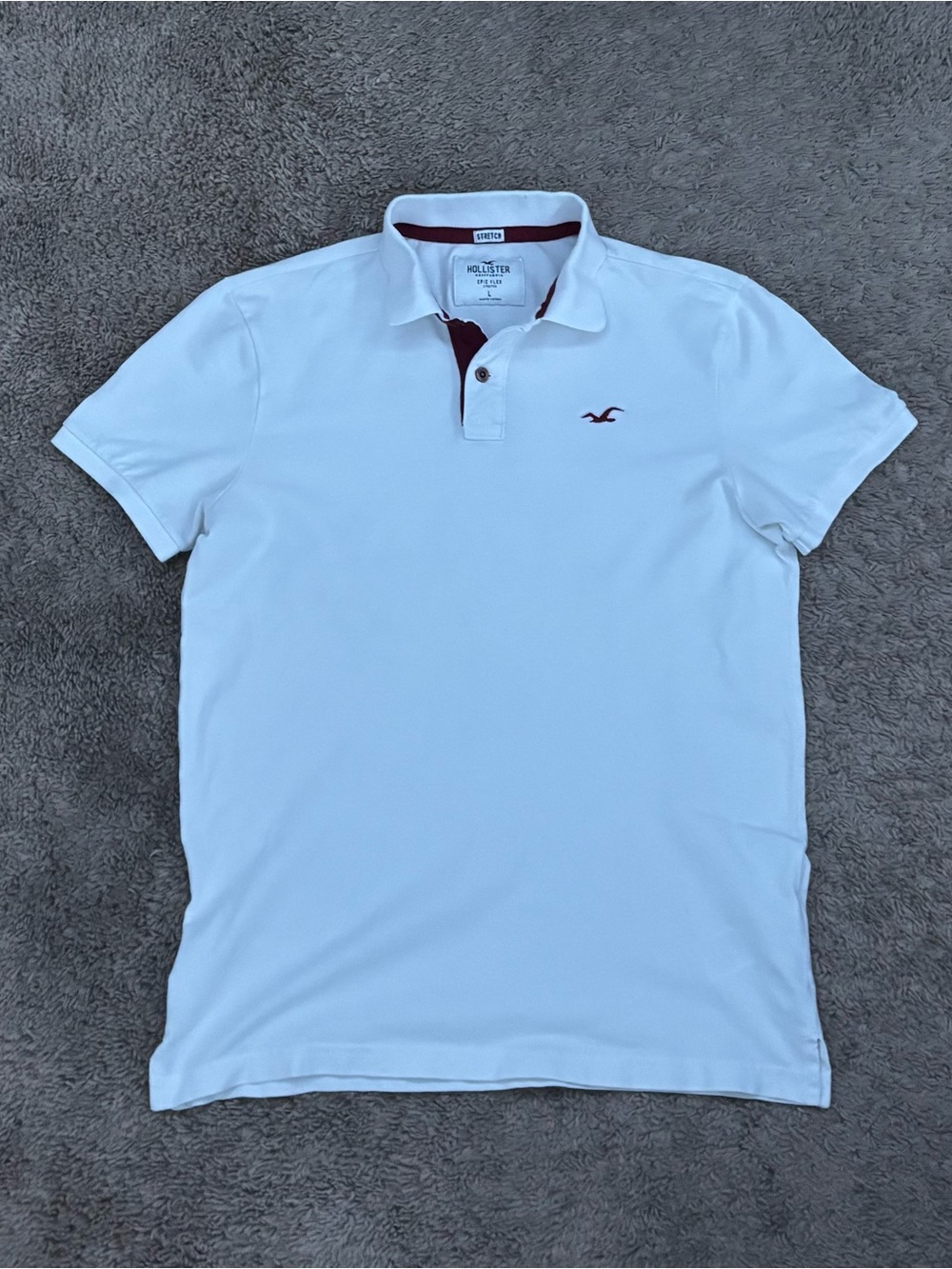 Hollister White Polo with Maroon Logo and Collar Trim